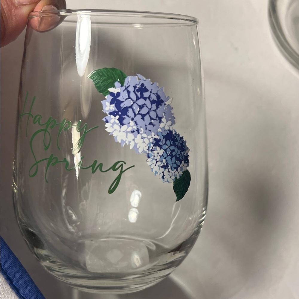 Set of 4 'Happy Spring' Floral Stemless Glasses. Juice glass, water glass, wine - Picture 3 of 9